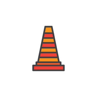 Trafik koni doldurulmuş anahat simgesini, çizgi vektör işareti, üzerinde beyaz izole doğrusal renkli sembol. Sembol, logo illüstrasyon. Piksel mükemmel vektör grafikleri