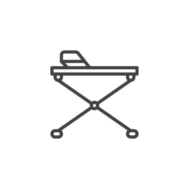 Ütü Masası anahat simgesi. Mobil kavramı ve web tasarım için doğrusal stili işaret. Demir kurulu basit çizgi vektör simgesi. Sembol, logo illüstrasyon. Piksel mükemmel vektör grafikleri