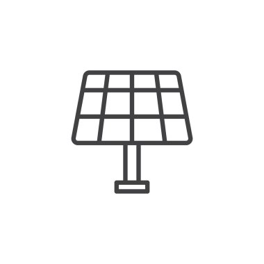 Güneş paneli satırı simgesi, anahat vektör işareti üzerinde beyaz izole doğrusal stil piktogram. Çevre, enerji sembolü, logo illüstrasyon Kaydet. Düzenlenebilir kontur