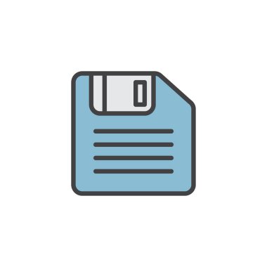 Disket dolu anahat simgesini, çizgi vektör işareti, üzerinde beyaz izole doğrusal renkli sembol. Sembol, logo illüstrasyon. Piksel mükemmel vektör grafikleri