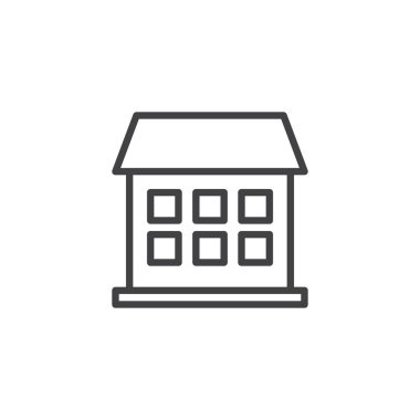 House satırı simgesi, vektör işareti, anahat üzerinde beyaz izole doğrusal stil piktogram. Bina sembolü, logo illüstrasyon. Düzenlenebilir kontur