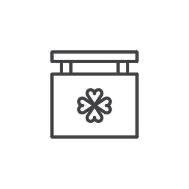 Yonca anahat simgesi olan tabela. Mobil kavramı ve web tasarım için doğrusal stili işaret. Saint Patricks Day basit çizgi vektör simgesi. Sembol, logo illüstrasyon. Piksel mükemmel vektör grafikleri