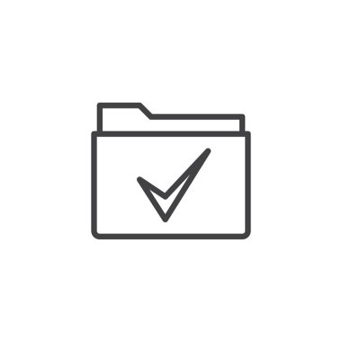 Bir onay işareti satırı simgesi ile klasör anahat vektör işareti, üzerinde beyaz izole doğrusal stil piktogram. Onaylanmış onay klasör simgesi, logo illüstrasyon. Düzenlenebilir kontur