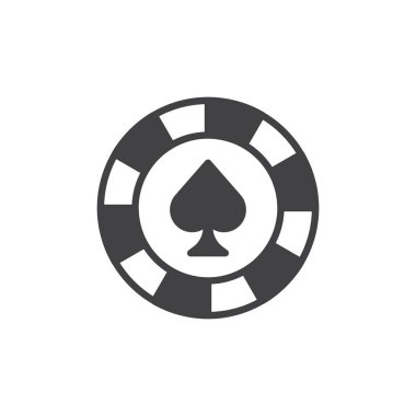 Maça yonga simgesi vektörü, düz tabela, beyaz üzerine izole edilmiş katı resim. Kumarhane çipi sembolü, logo illüstrasyonu.