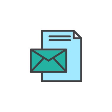 Zarf mektup sosyal medya ile doldurulmuş anahat simgesini, çizgi vektör işareti, üzerinde beyaz izole doğrusal renkli sembol. E-posta ileti simgesi, logo illüstrasyon. Piksel mükemmel vektör grafikleri