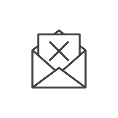 Posta silme satırı simgesi, vektör işareti, anahat üzerinde beyaz izole doğrusal stil piktogram. E-posta zarf simgesi, logo illüstrasyon kaldırın. Düzenlenebilir kontur