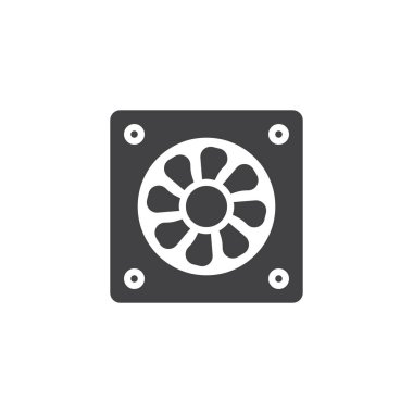 Bilgisayar serin simge vektör, düz işareti, üzerinde beyaz izole katı piktogram dolu. Soğutma havalandırma fan sembolü, logo illüstrasyon.