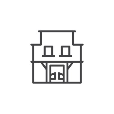 Halk Evi satırı simgesi, anahat vektör işareti üzerinde beyaz izole doğrusal stil piktogram. Pub sembolü, logo illüstrasyon. Düzenlenebilir kontur