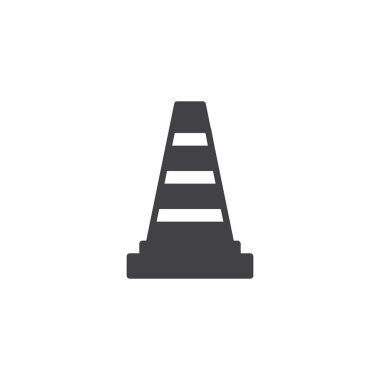 Trafik koni simge vektör, dolu düz işareti, üzerinde beyaz izole katı piktogram. Sembol, logo illüstrasyon.