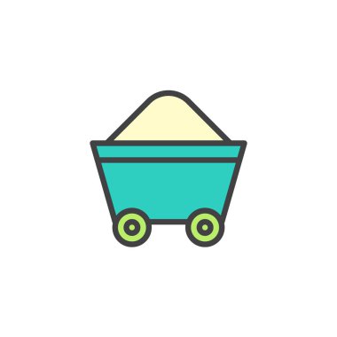 Maden arabası dolu anahat simgesini, çizgi vektör işareti, üzerinde beyaz izole doğrusal renkli sembol. Barrow sembolü, logo illüstrasyon. Piksel mükemmel vektör grafikleri