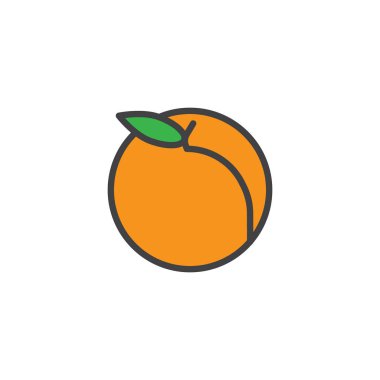 Şeftali meyve dolu anahat simgesini, çizgi vektör işareti, üzerinde beyaz izole doğrusal renkli sembol. Sağlıklı vejetaryen yemek sembol, logo illüstrasyon. Piksel mükemmel vektör grafikleri