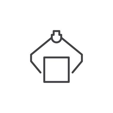 Robot yükleyici satırı simgesi, anahat vektör işareti üzerinde beyaz izole doğrusal stil piktogram. Sanayi sembol, logo illüstrasyon. Düzenlenebilir kontur