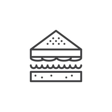 Sandviç satırı simgesi, vektör işareti, anahat üzerinde beyaz izole doğrusal stil piktogram. Ekmek sembolü, logo illüstrasyon. Düzenlenebilir kontur