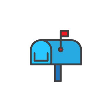 Posta kutusu dolu anahat simgesini, çizgi vektör işareti, üzerinde beyaz izole doğrusal renkli sembol. Posta kutusu sembolü, logo illüstrasyon. Piksel mükemmel vektör grafikleri