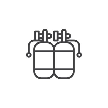 İki Yataklı hava dalış kiti anahat simgesini tankları. Mobil kavramı ve web tasarım için doğrusal stili işaret. Dalış tüpleri basit çizgi vektör simgesi. Sembol, logo illüstrasyon. Piksel mükemmel vektör grafikleri
