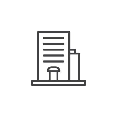 Otel binası anahat simgesi. Mobil kavramı ve web tasarım için doğrusal stili işaret. basit çizgi vektör simgesi. Sembol, logo illüstrasyon. Piksel mükemmel vektör grafikleri