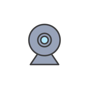Webcam doldurulmuş anahat simgesini, çizgi vektör işareti, üzerinde beyaz izole doğrusal renkli sembol. Web kamera simgesi, logo illüstrasyon. Piksel mükemmel vektör grafikleri