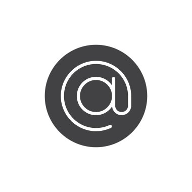 Düz işareti, üzerinde beyaz izole katı piktogram sembol simge vektör dolu. E-posta simgesi, logo illüstrasyon.