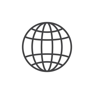 Küre anahat simgesi. Mobil kavramı ve web tasarım için doğrusal stili işaret. Dünya basit çizgi vektör simgesi. Sembol, logo illüstrasyon. Piksel mükemmel vektör grafikleri