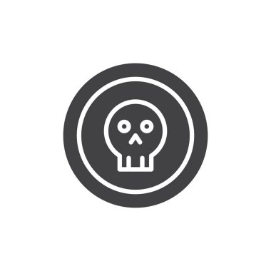 Tehlike kafatası işareti simge vektör. Mobil kavramı ve web tasarım için düz işareti dolu. Kafatasında bir daire basit katı simgesi. Sembol, logo illüstrasyon. Piksel mükemmel vektör grafikleri