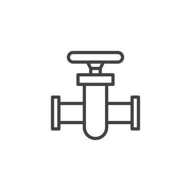 Boru bağlantı satırı simgesi, vektör işareti, anahat üzerinde beyaz izole doğrusal stil piktogram. Boru Vana sembolü, logo illüstrasyon. Düzenlenebilir kontur