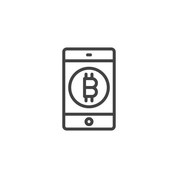 Bitcoin Smartphone Ekranu Ikonę Konturu Styl Liniowy Znak Dla Mobilnych — Wektor stockowy