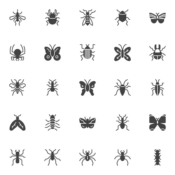 バグや昆虫のベクターのアイコン セット モダンな固体シンボル コレクション いっぱいスタイル絵文字パック ロゴの図 セットには ゴキブリ バッタのアイコンが含まれています — ストックベクタ