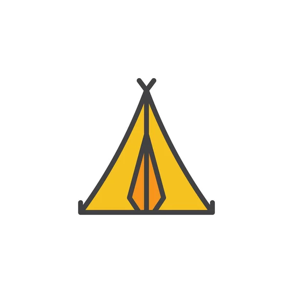 Camping Tent Gevuld Overzicht Pictogram Lijn Vector Teken Lineaire Kleurrijke — Stockvector