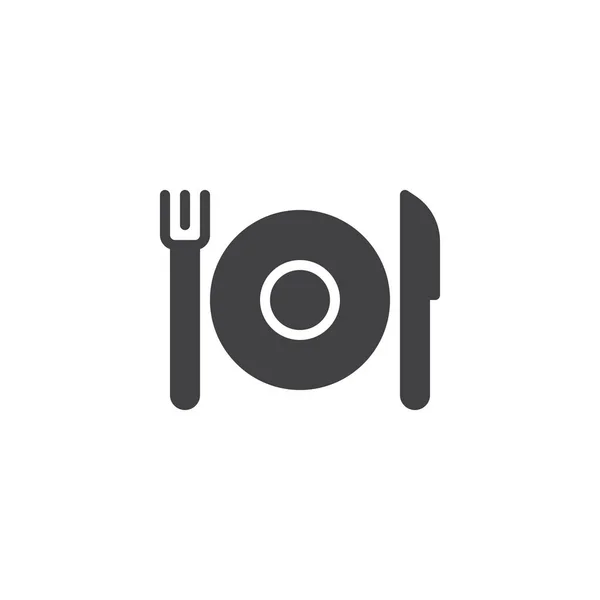 带有餐具矢量图标的板材 填充平面符号的移动概念和网页设计 叉子和刀与板简单的固体图标 餐食符号 徽标插图 像素完美矢量图形 — 图库矢量图片