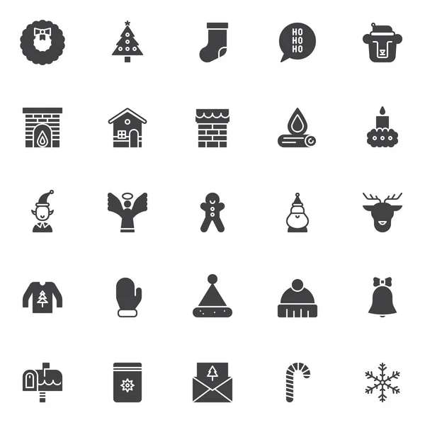 Kerst Elementen Vector Icons Set Moderne Solide Symbool Collectie Gevuld — Stockvector