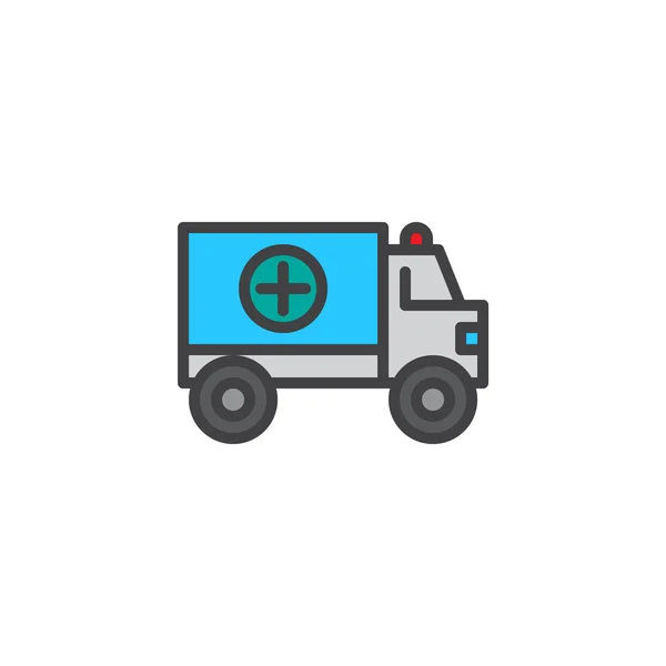 Icône Contour Remplie Camion Ambulancier Signe Vectoriel Ligne Pictogramme Coloré — Image vectorielle