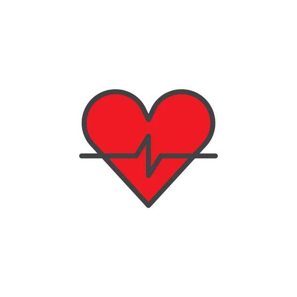 Corazón Cardiograma Llenado Icono Del Contorno Signo Vector Línea Pictograma — Vector de stock