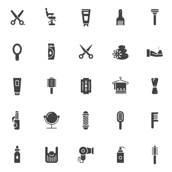 Barber Accessories Vector Icons Set Modern Solid Symbol Collection Filled — Stock Vector