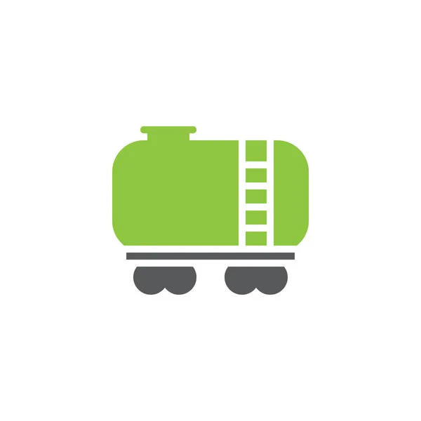 铁路罐车图标向量 填充平面标志 双色象形文字 绿色和灰色的颜色 燃料列车标志 标志插图 — 图库矢量图片