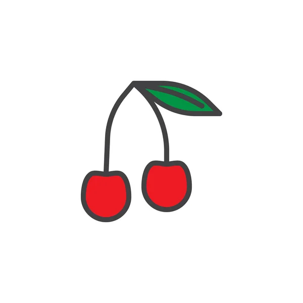 Cherry Berry Preenchido Ícone Contorno Sinal Vetor Linha Pictograma Colorido — Vetor de Stock