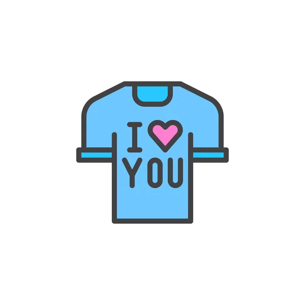 Shirt Dengan Love You Teks Diisi Ikon Garis Garis Tanda - Stok Vektor