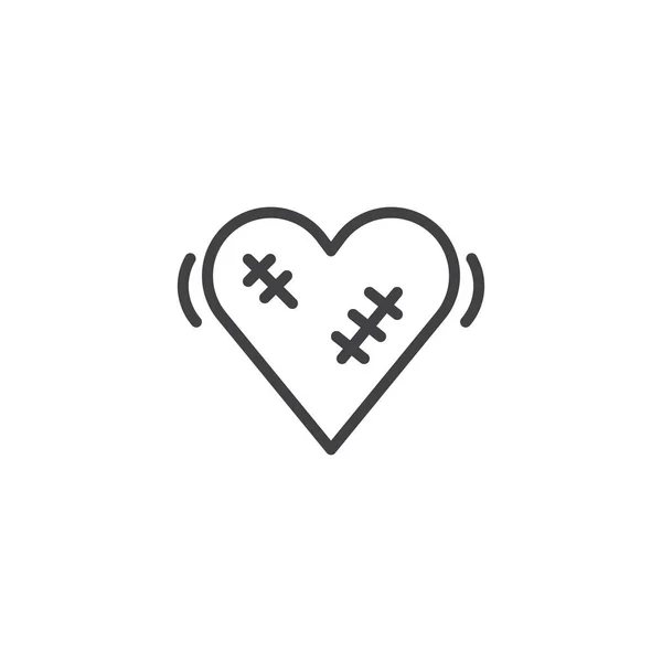 Yamalı Kalp Satırı Simgesi Anahat Vektör Işareti Üzerinde Beyaz Izole — Stok Vektör