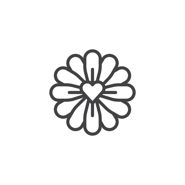 Flor Con Icono Línea Del Corazón Del Amor Signo Vector — Vector de stock