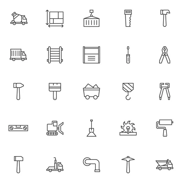 Costruzione Bozzetto Icone Set Collezione Simboli Stile Lineare Linea Segni — Vettoriale Stock