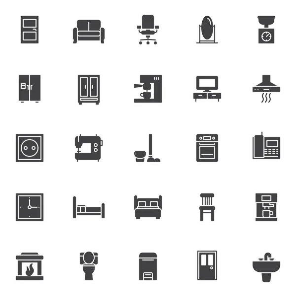 Set Ikon Vektor Furnitur Rumah Koleksi Simbol Padat Modern Bungkusan - Stok Vektor