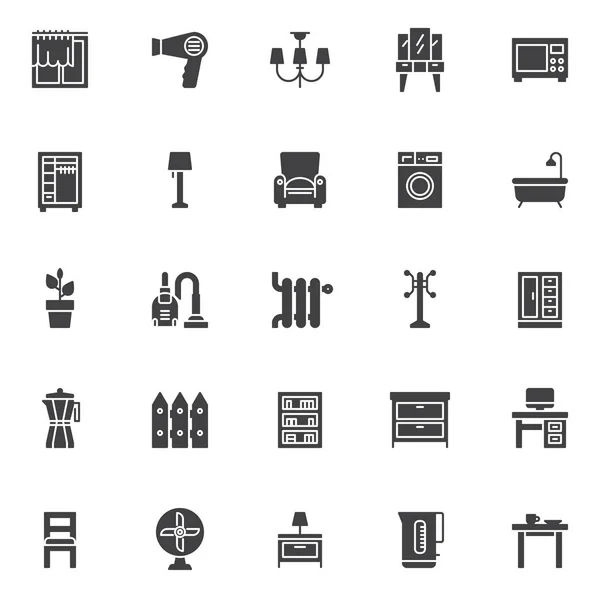 Vektor Icons Set Für Wohnaccessoires Moderne Solide Symbolsammlung Gefülltes Piktogrammpaket — Stockvektor