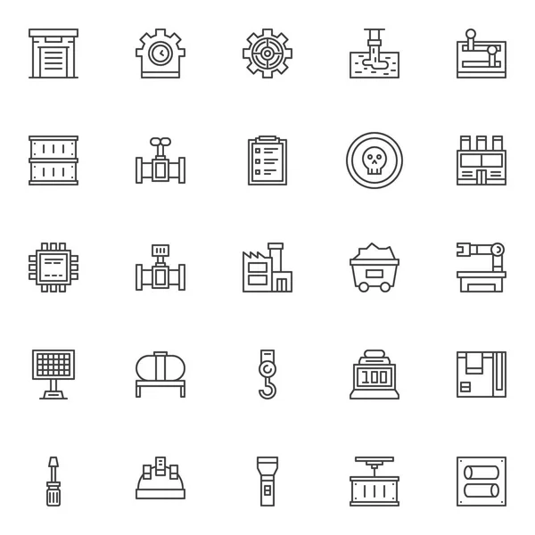 Conjunto Iconos Fábrica Industria Colección Símbolos Estilo Lineal Paquete Signos — Vector de stock