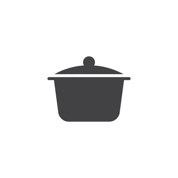烹饪盘图标矢量 填充平标 实心象形文字在白色上隔离 厨壶符号 徽标插图 — 图库矢量图片