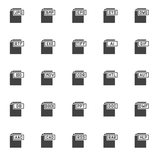 Ensemble Icônes Vectorielles Formats Fichiers Informatiques Collection Symboles Solides Modernes — Image vectorielle