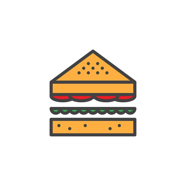 サンドイッチには アウトライン アイコン 行ベクトル記号 線形のカラフルなピクトグラムを白で隔離が満ちています 三角パンのシンボル ロゴの図 ピクセル完璧なベクトル グラフィック — ストックベクタ