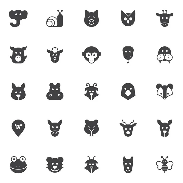 Animals Heads Vector Icons Set Modern Solid Symbol Collection Filled — Stock Vector