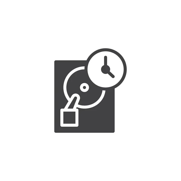 数据恢复时间机器图标向量 填充平面符号 固体象形文字隔离在白色上 有时钟符号的硬盘 徽标插图 — 图库矢量图片