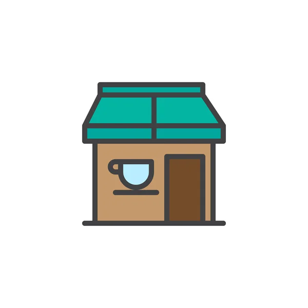 Coffee Shop Budynku Wypełnionym Ikonę Konturu Linia Wektor Znak Liniowy — Wektor stockowy