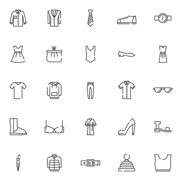 Pakaian Outline Ikon Diatur Koleksi Simbol Gaya Linear Kemasan Tanda - Stok Vektor