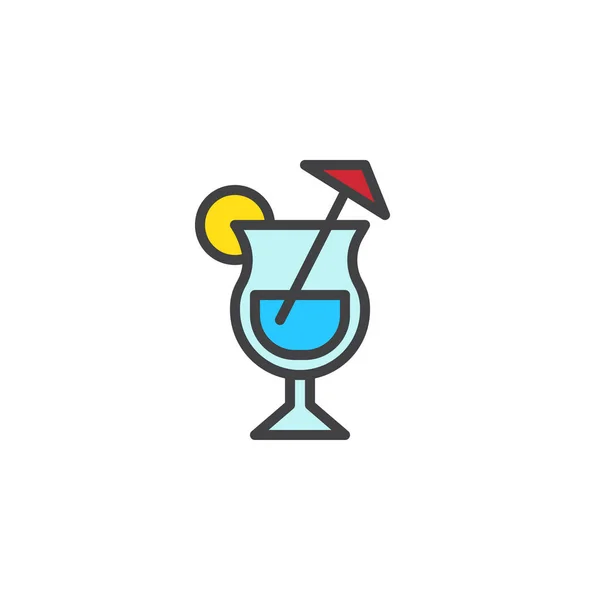 Verre Cocktail Avec Icône Contour Remplie Chaux Paille Signe Vectoriel — Image vectorielle